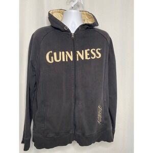 Guinness Mens Full Zip Hoodie Black Embroidered Logo Sweatshirt 2XL Heavyweight